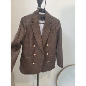 J Crew British Moon Tweed Wool Bristol Blazer Size 2 Brown Herringbone Jacket